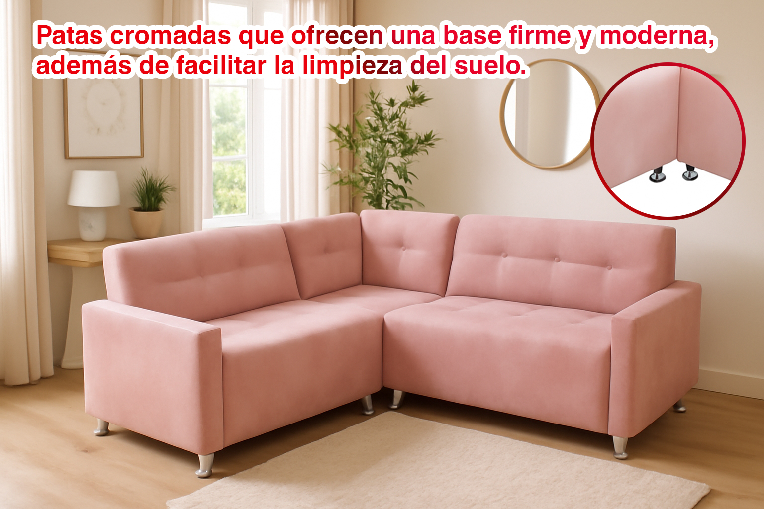 Sala esquinera cómoda con descansabrazos  esquinero loves rosa