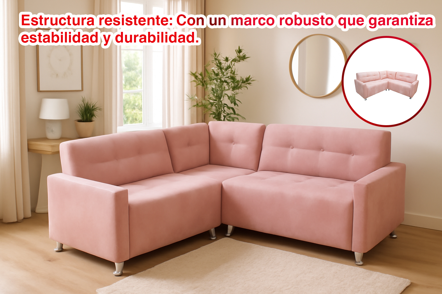 Sala esquinera cómoda con descansabrazos  esquinero loves rosa