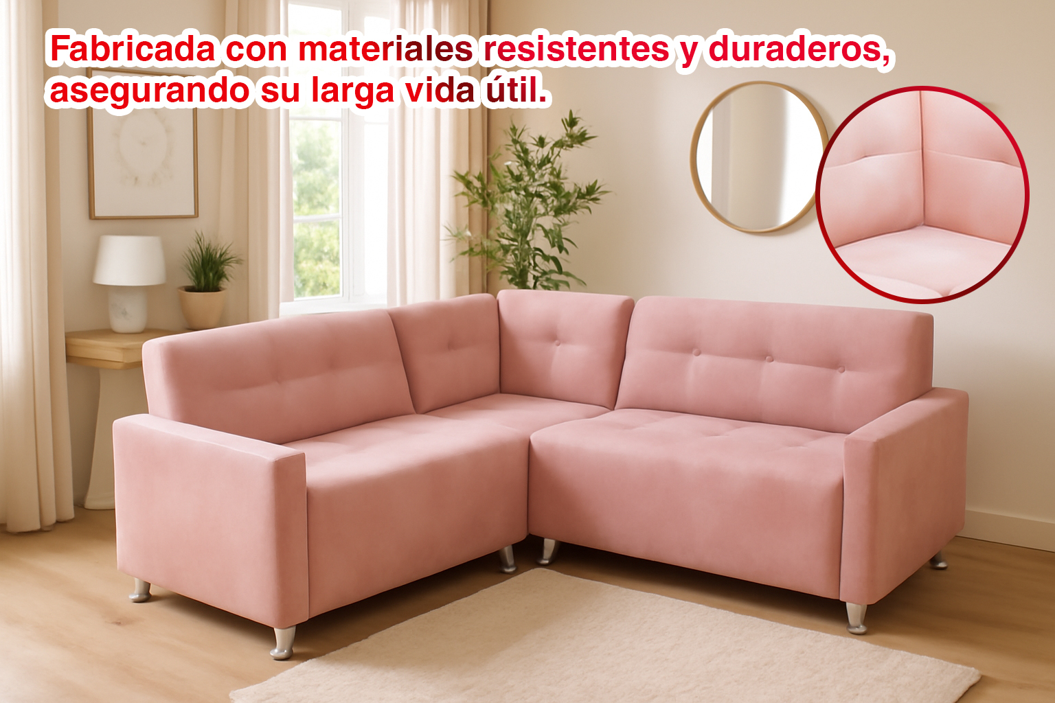 Sala esquinera cómoda con descansabrazos  esquinero loves rosa