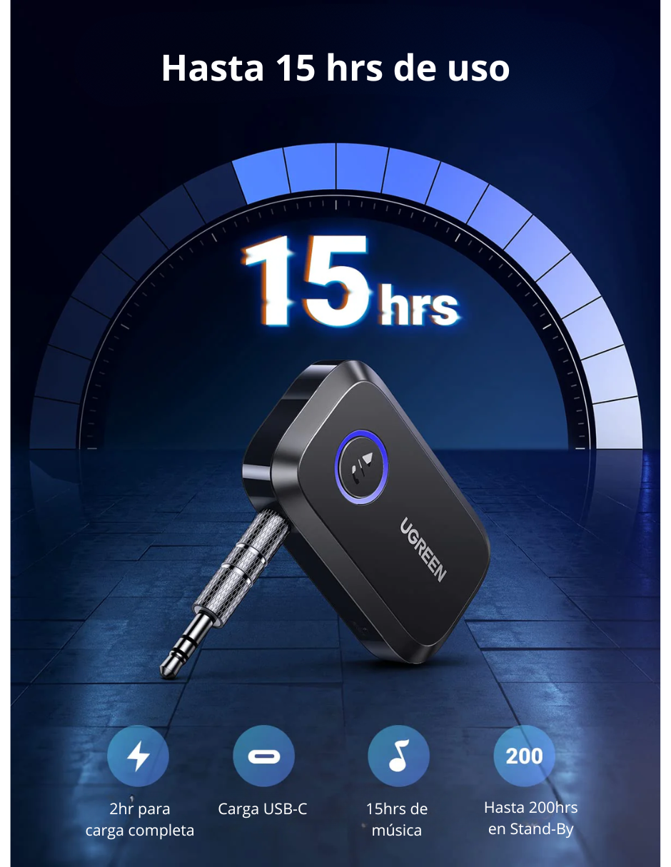 Adaptador Bluetooth 5.3 UGREEN con Conector AUX de 3.5 mm