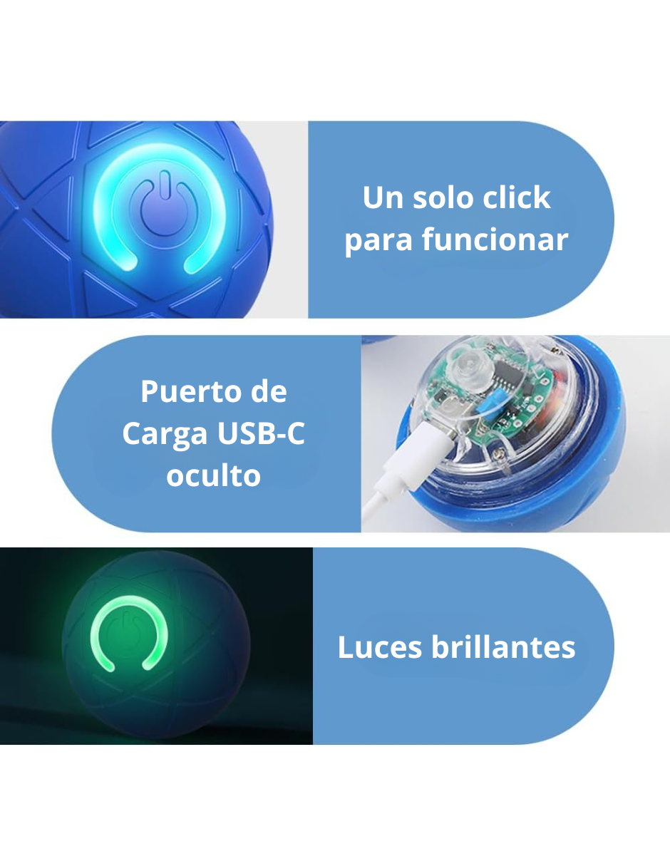 Pelota led interactiva para mascotas azul