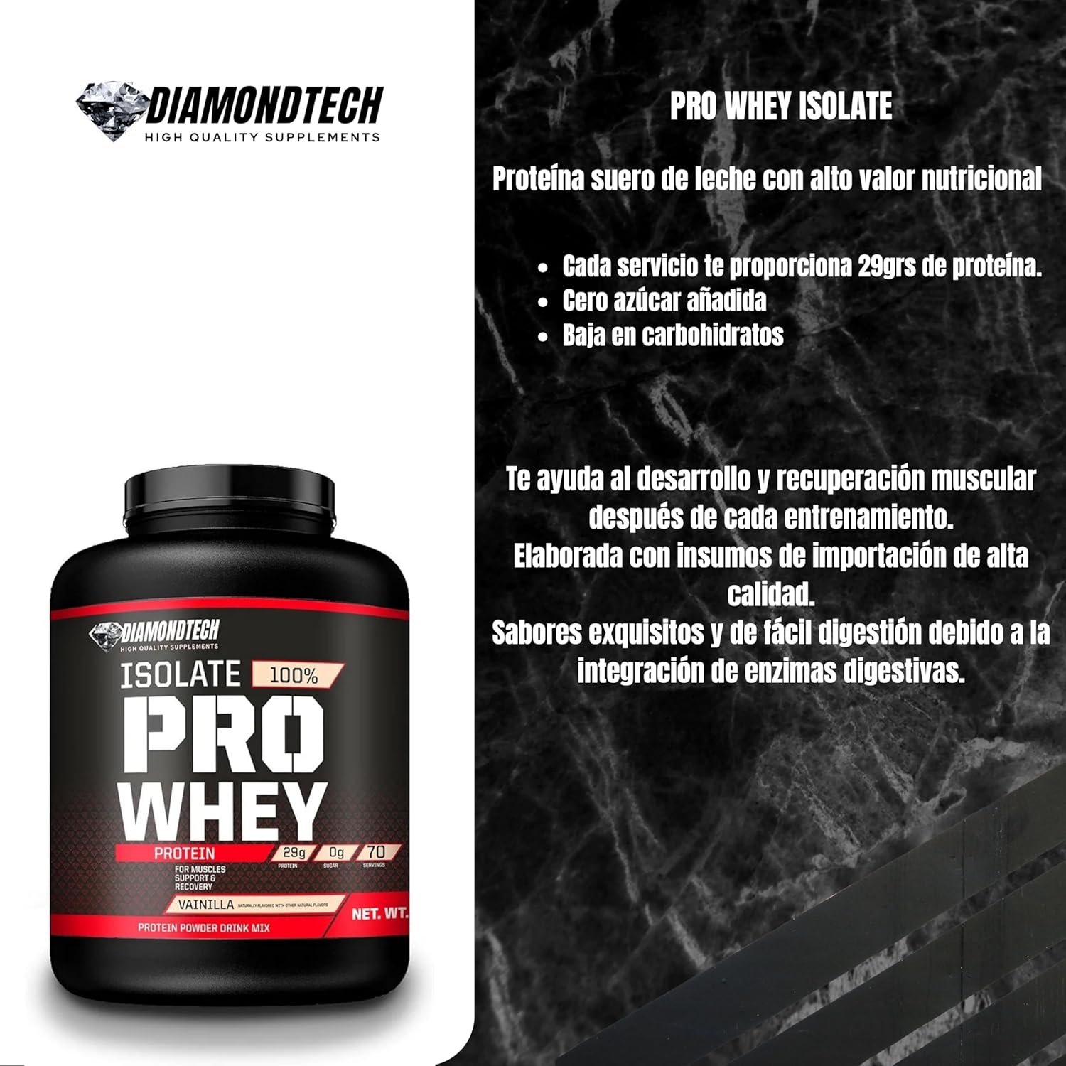 Proteína Pro Whey Isolate 5lbs (2.27kg) 70 servicios Diamondtech COOKIES AND CREAM