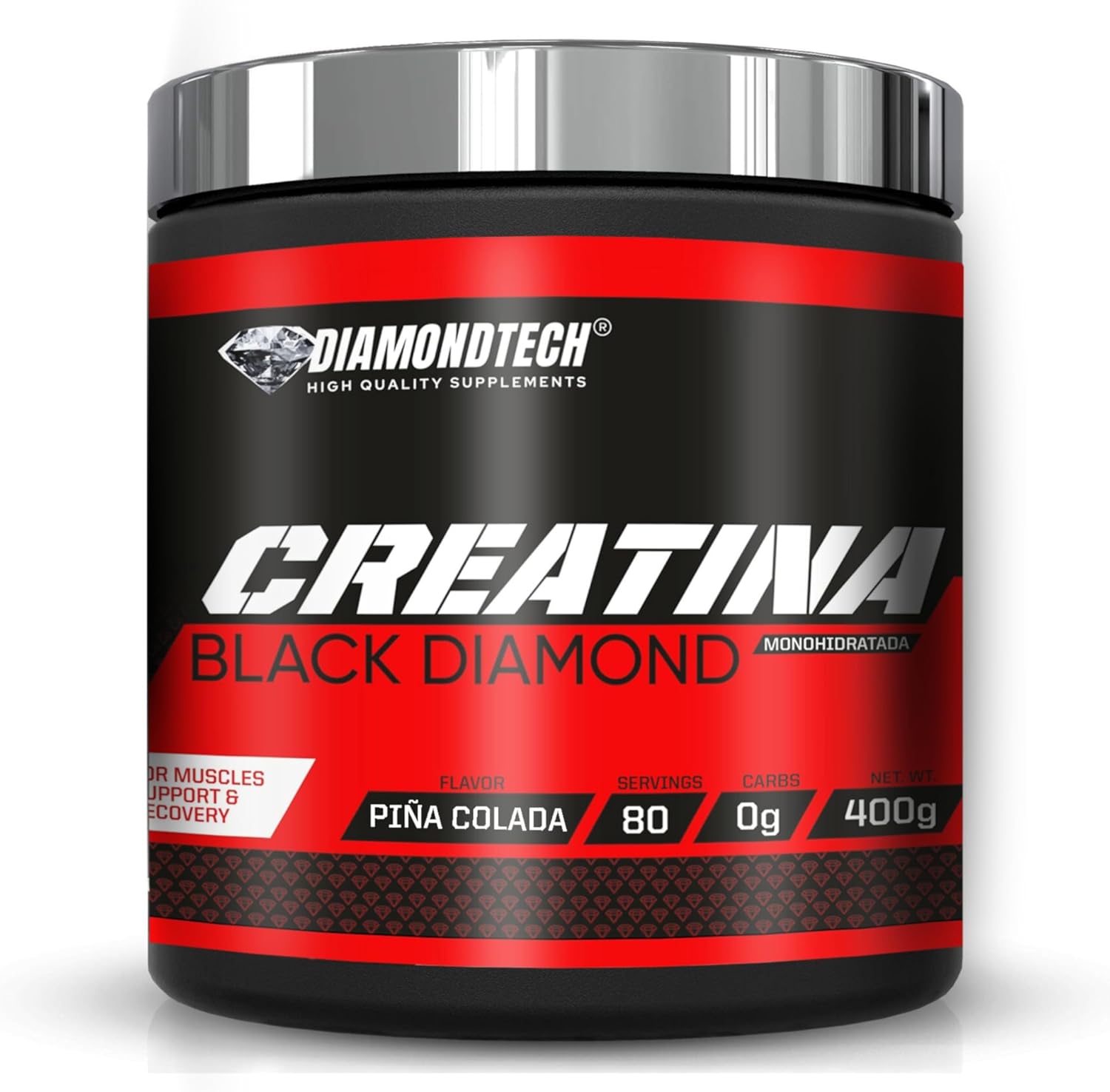 Creatina Black Diamond Monihidratada 400grs 80servicios Diamondtech piña colada
