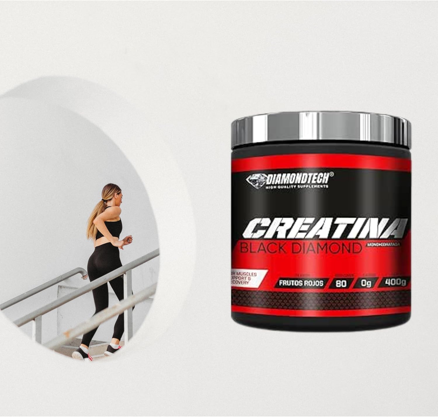 Creatina Black Diamond Monihidratada 400grs 80servicios Diamondtech piña colada