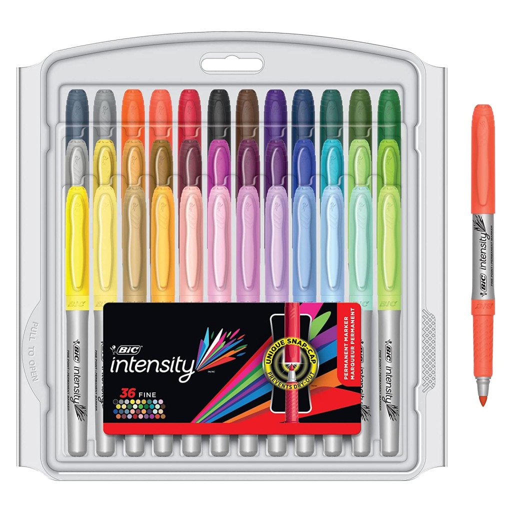 BIC Marcador Permanente Punto Fino 36 Colores Surtidos Resistente Agua Multisuperficie Grip Ergonómico