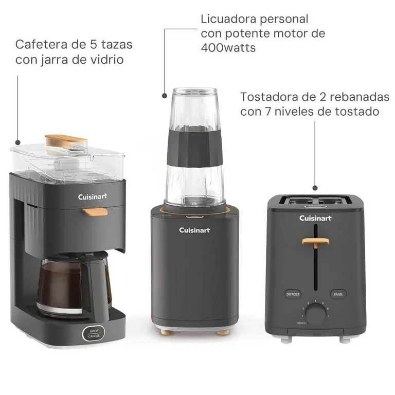 Combo de Electrodomésticos Cuisinart Cafetera + Tostador + Licuadora Personal SOHO-3BKES