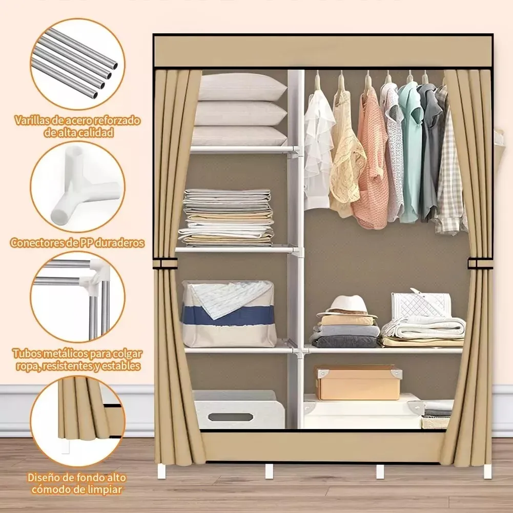 Closet Ropero Armable Plegable Portatil Armario Organizador y Guardaropa Color Rosa para Dama Mujer Niña