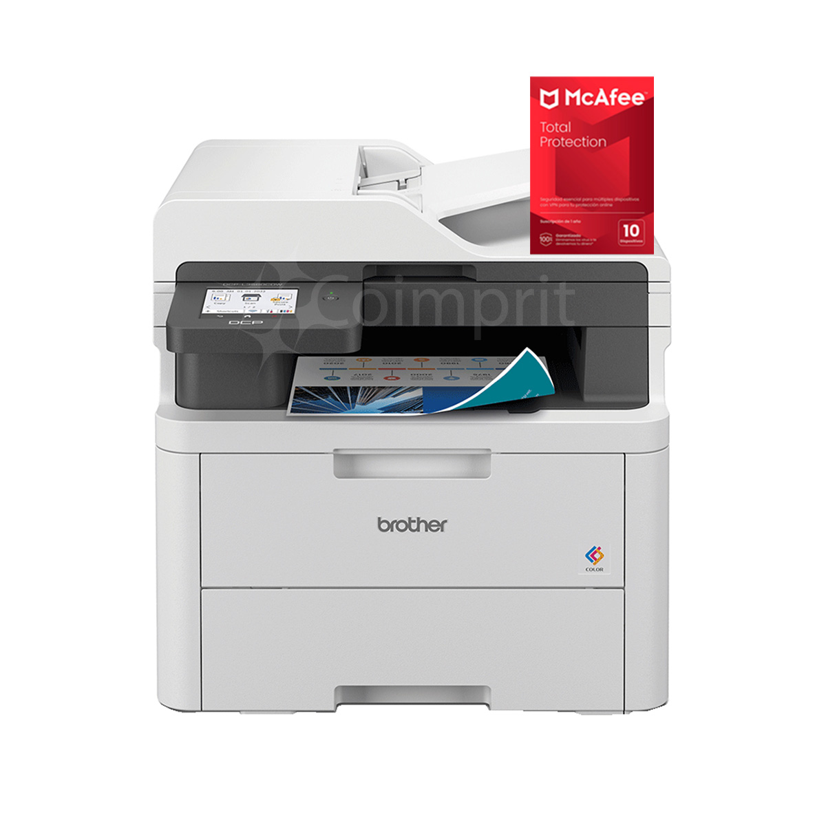 KIT MULTIFUNCIONAL BROTHER DCPL3560CDW LASER COLOR + ANTIVIRUS MCAFFE DIGITAL (10 DISPOSITIVOS)