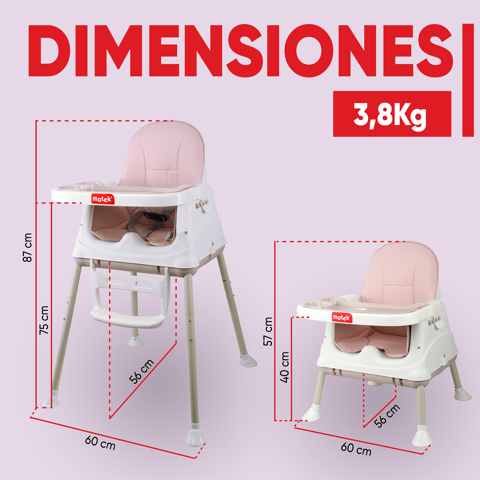 Silla Alta Periquera Motek Bruni 4 en 1 Comer Bebe