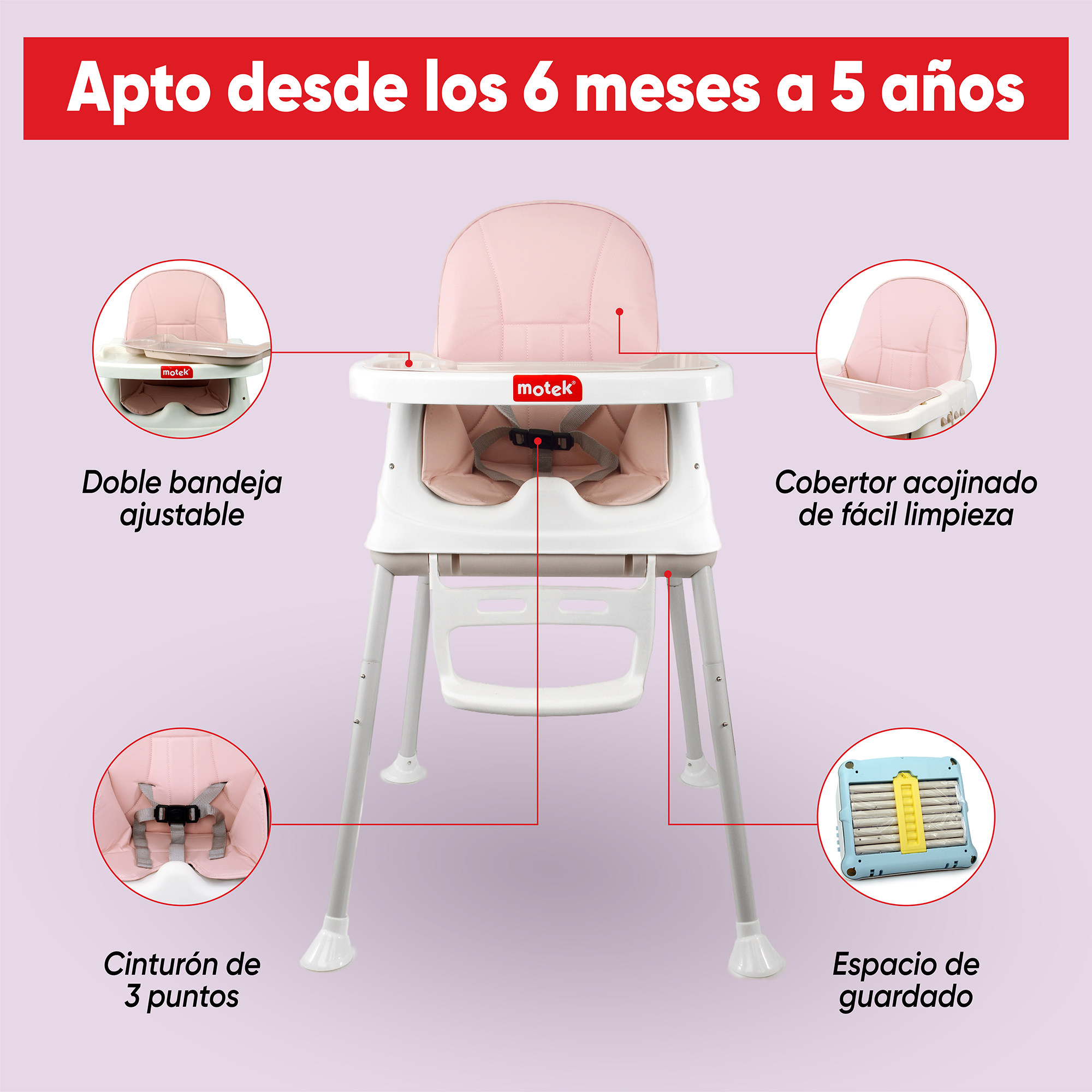 Silla Alta Periquera Motek Bruni 4 en 1 Comer Bebe
