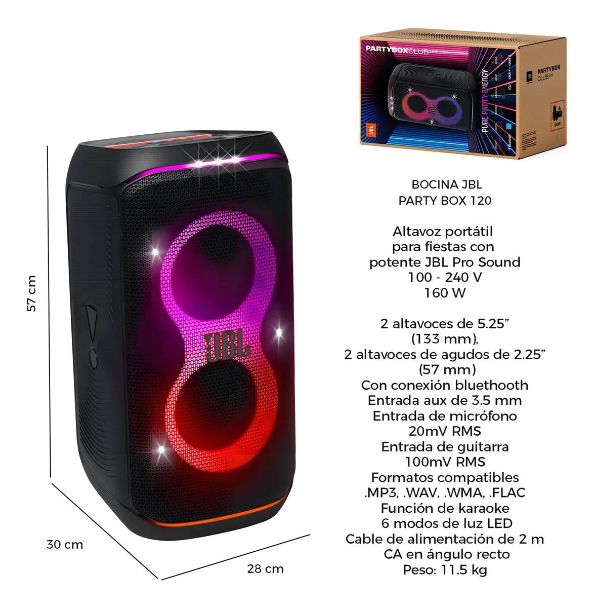 Bocina JBL  PartyBox Club 120  Altavoz Inalámbrico Portátil Para Fiestas Color Negro