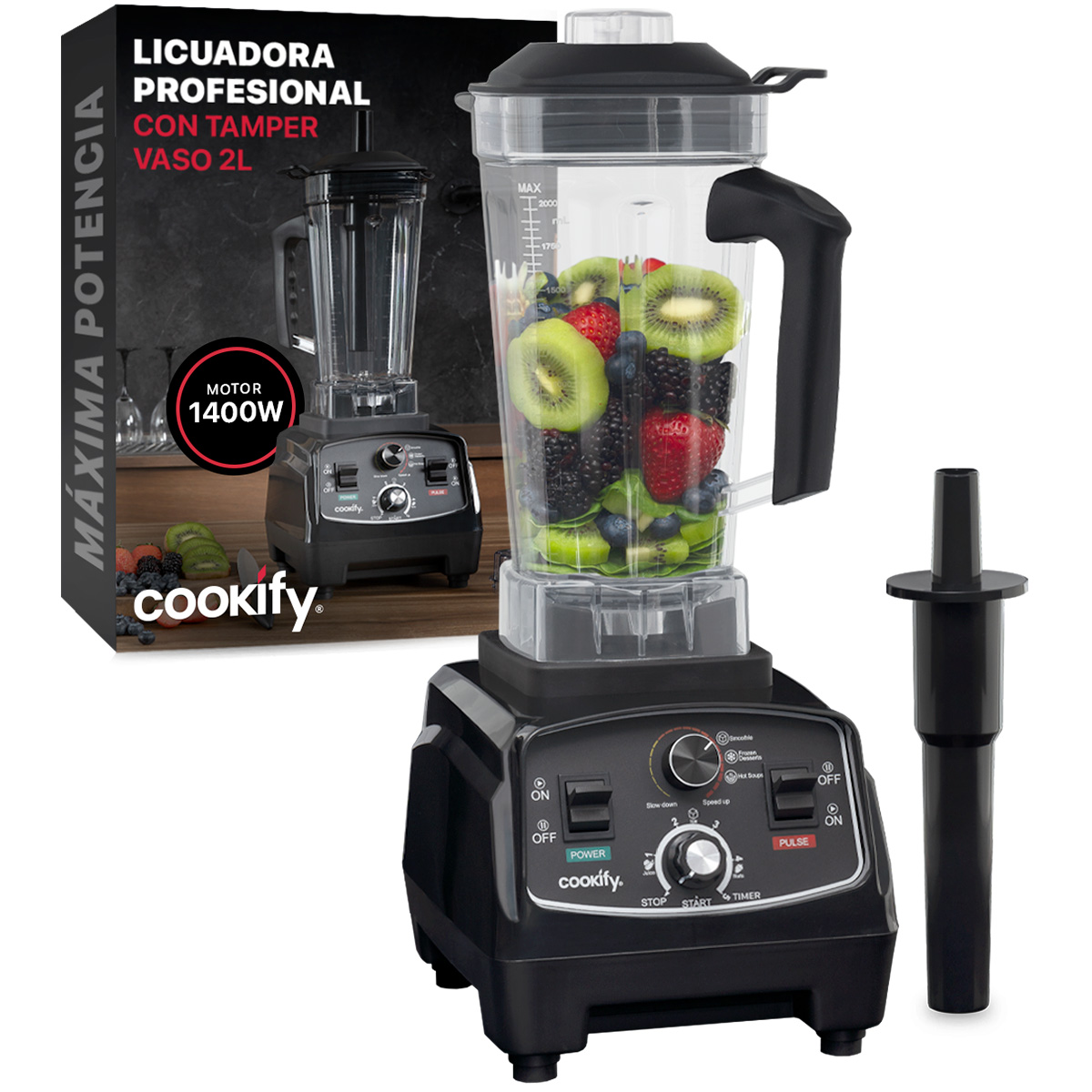 Licuadora Profesional Para Uso Rudo De 2 L + Tamper Cookify.