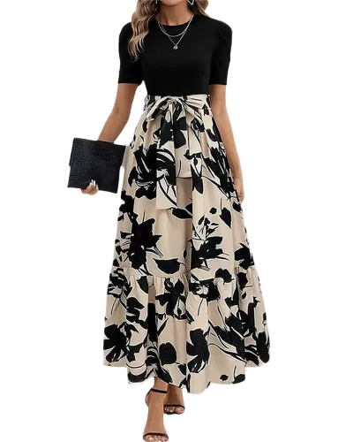 Vestido Floreado Largo Vestido Largo Manga Corta Casual Vestido