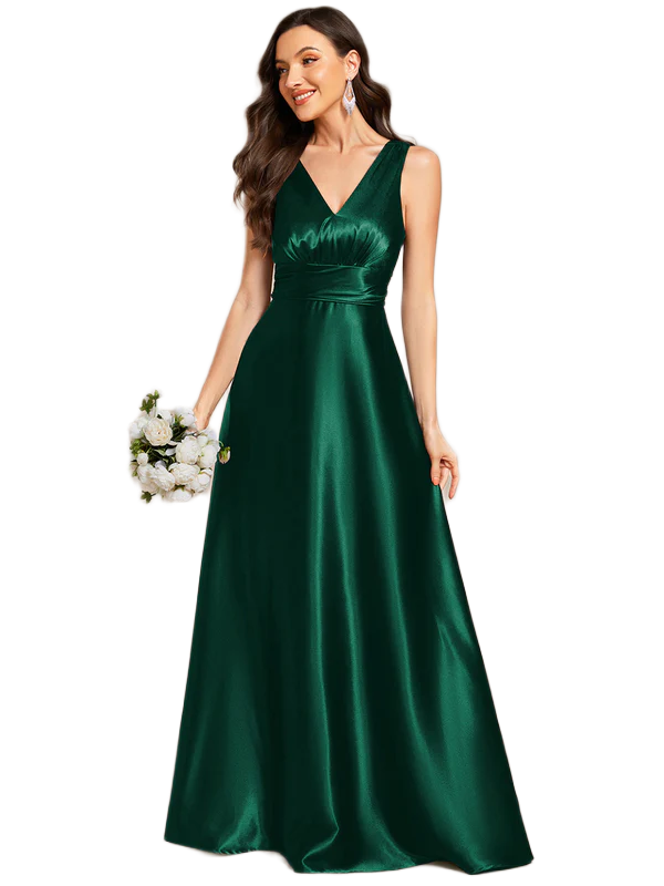 Frederica Sin Tirante Gasa Largo Vestido De Dama De Honor Verde Lima Tallas Grandes main image 1