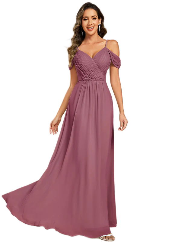Kimberley Sin Tirante Gasa Largo Vestido De Dama De Honor Morado Tallas Grandes main image 1