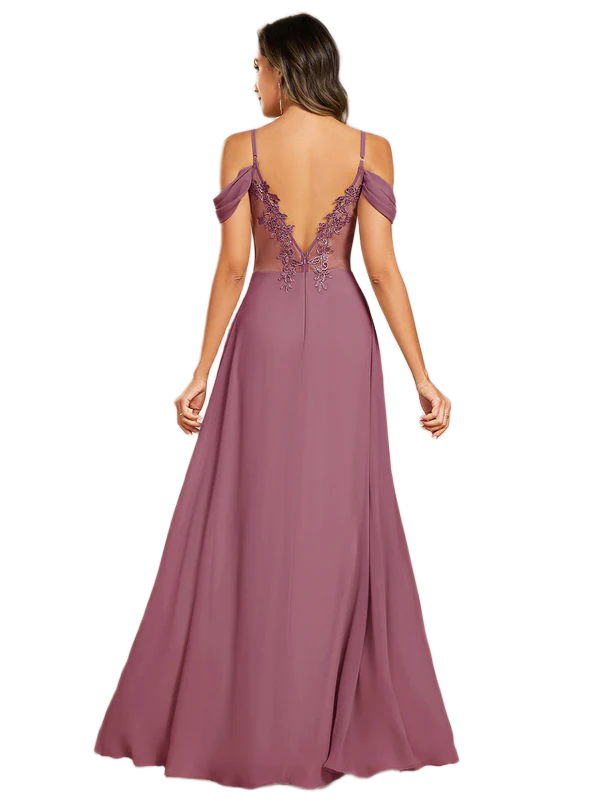 Frederica Sin Tirante Gasa Largo Vestido De Dama De Honor Morado