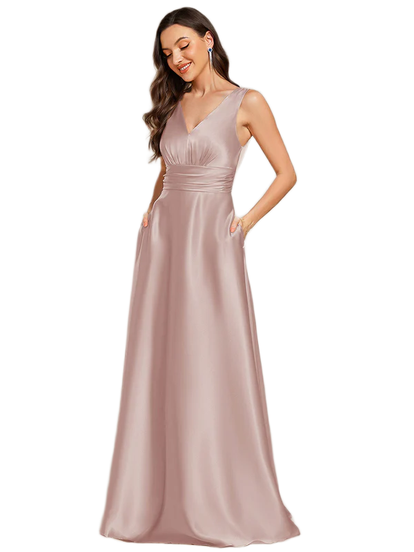 Vestidos largos de dama de honor de chiffon sin tirantes Lila Tallas Grandes