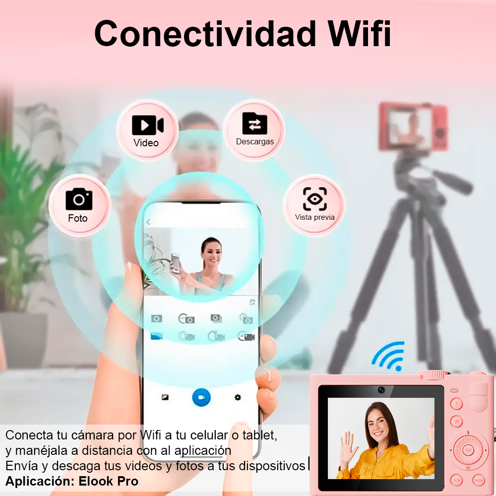 Camara digital VAK F3L 5k Selfie cam aro luz wifi 64mp