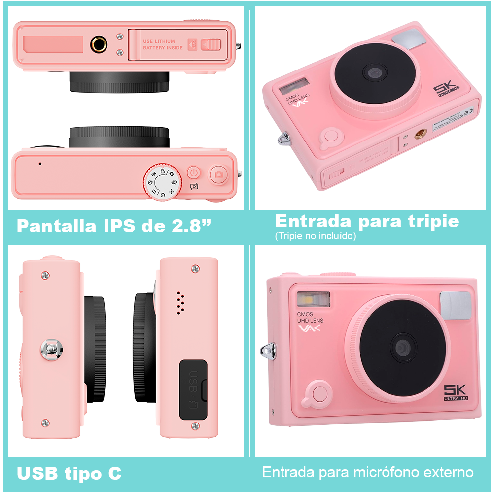 Camara digital VAK F3L 5k Selfie cam aro luz wifi 64mp
