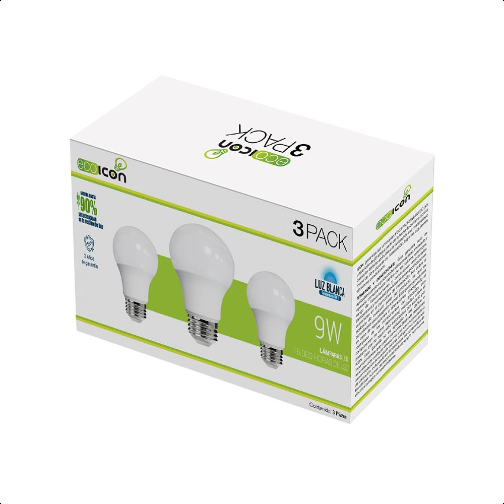 ICON  Focos Led 9W Luz Blanca Paquete 3 Piezas
