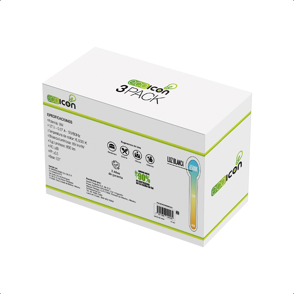 ICON  Focos Led 9W Luz Blanca Paquete 3 Piezas
