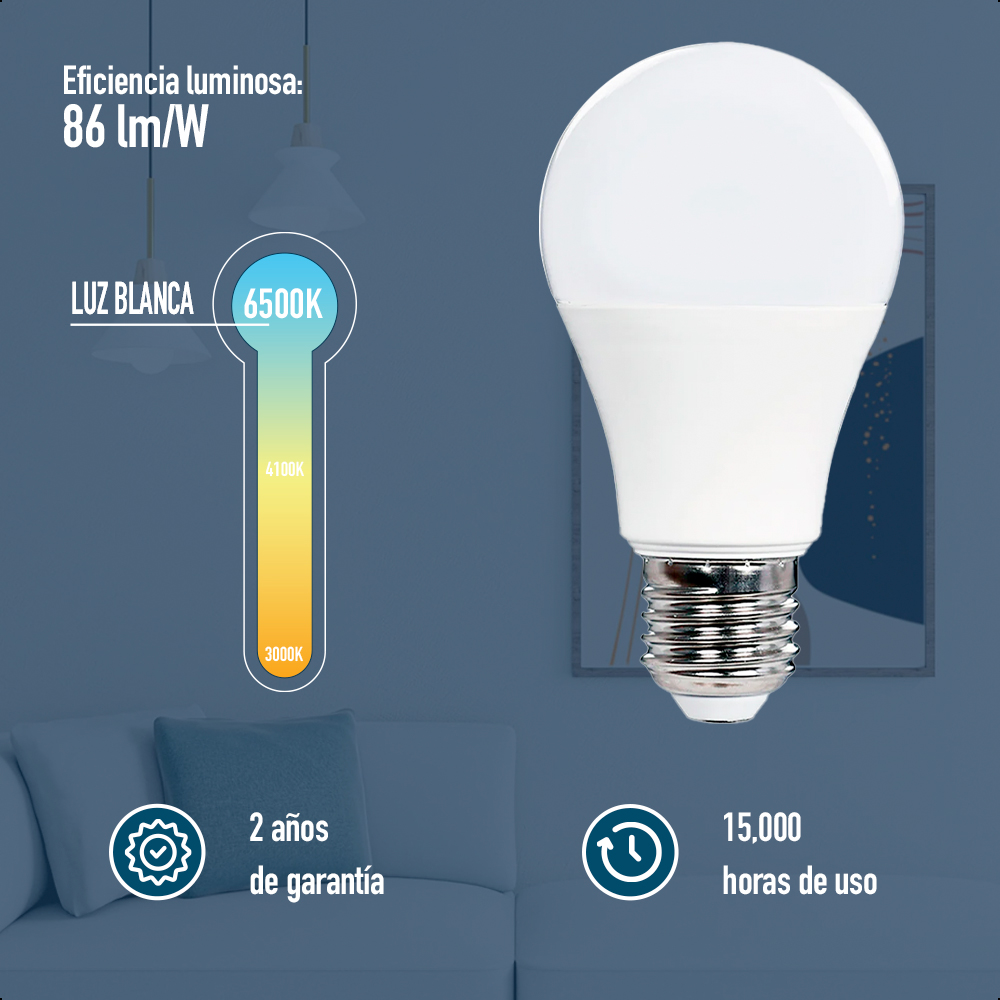 ICON  Focos Led 9W Luz Blanca Paquete 3 Piezas