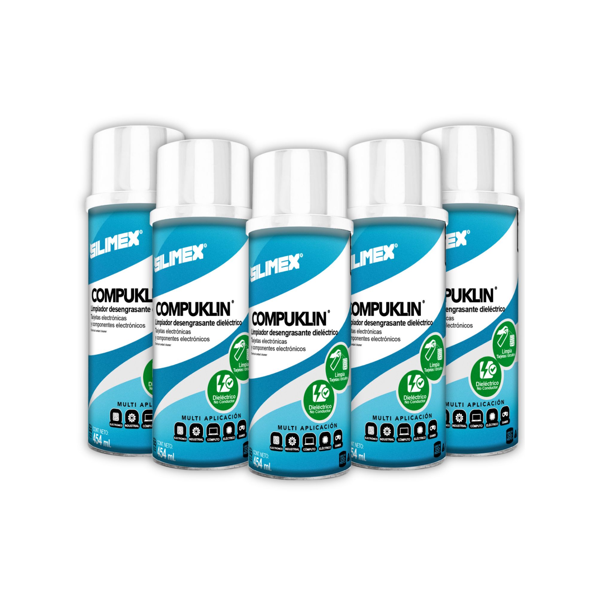 5 Pack - Limpiador de Circuitos Electrónicos Silimex Compuklin De 454 ML
