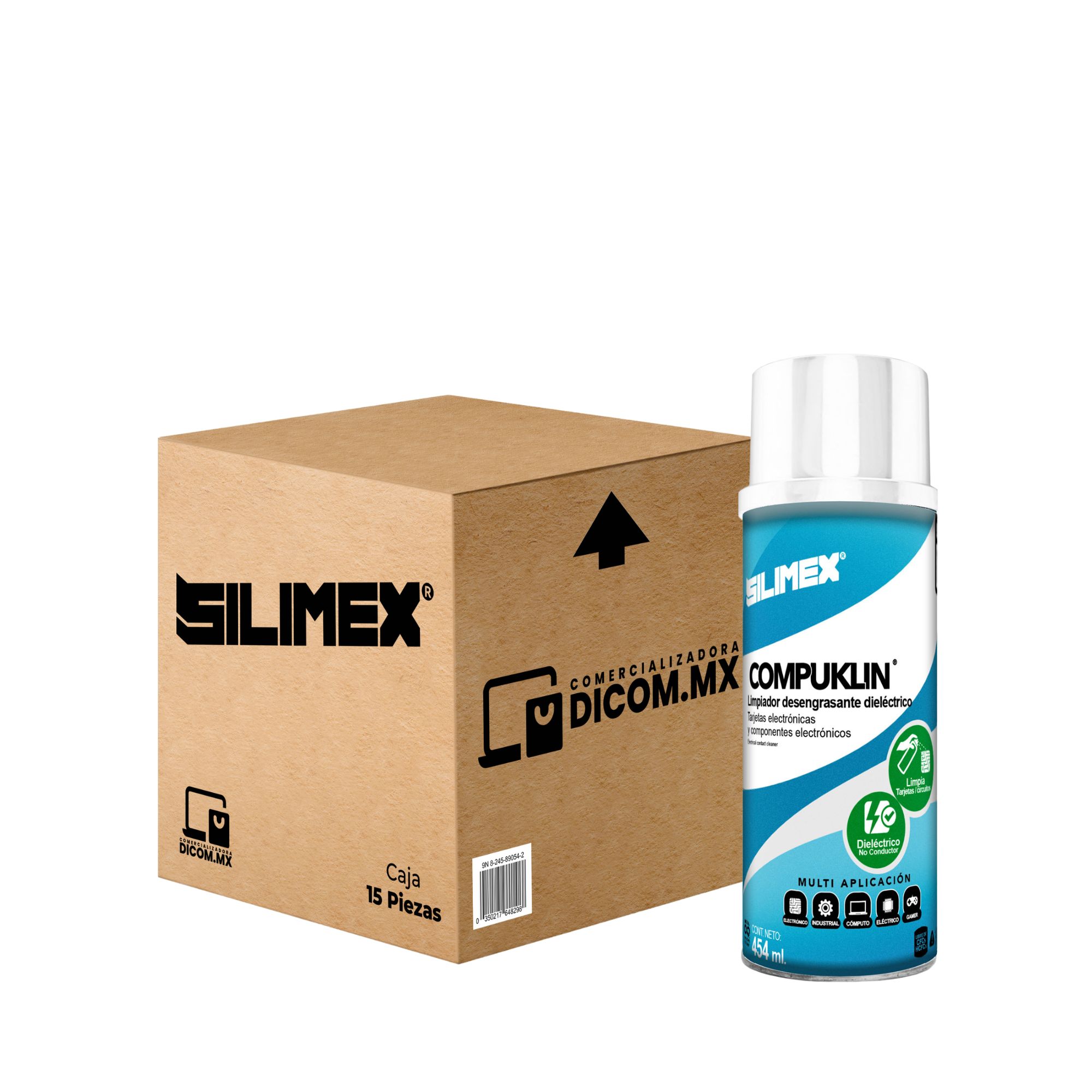 15 Pack Caja Master - Limpiador de Circuitos Electrónicos Silimex Compuklin 454 ML
