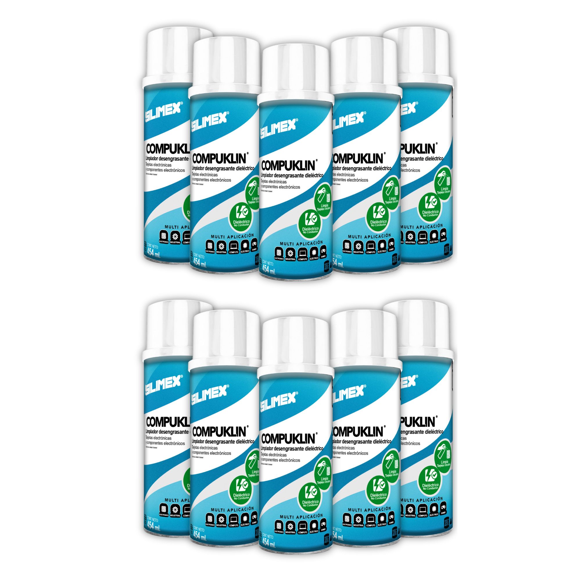 10 Pack - Limpiador de Circuitos Electrónicos, Silimex Compuklin, 454 ML