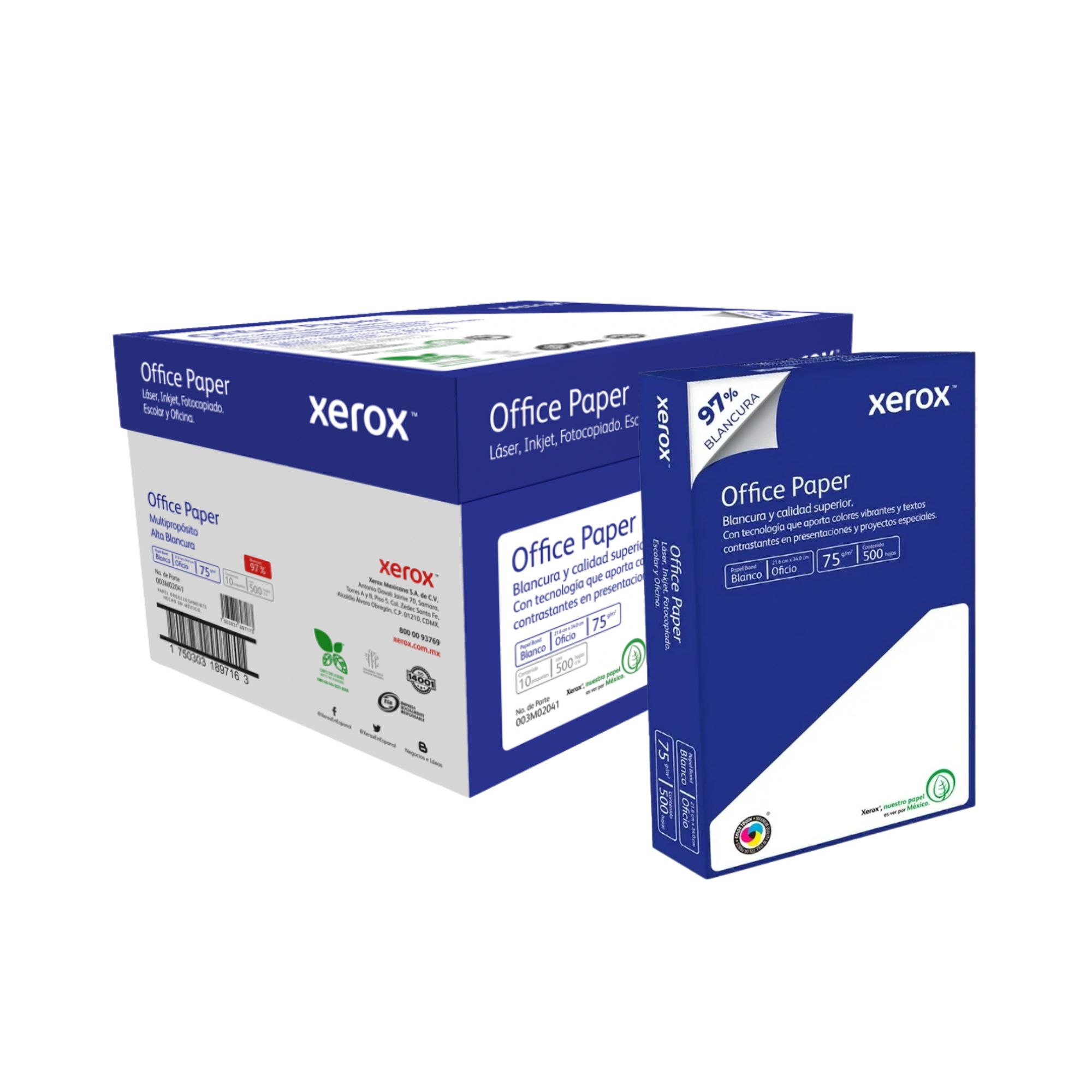 Caja de Papel Bond Xerox Office con 5,000 hojas, Oficio, 97% blancura, 75 gramos