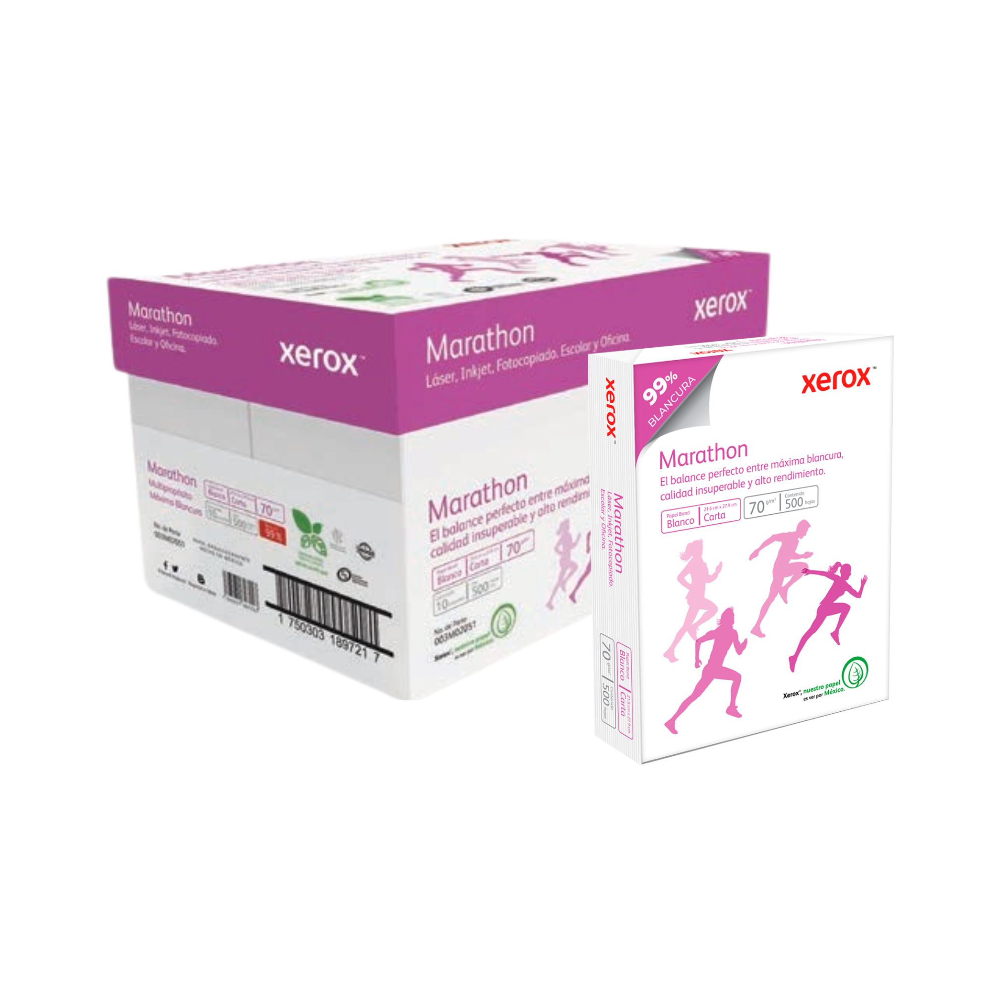 Caja de Papel Bond Xerox Marathon con 5,000 hojas, Carta, 99% blancura, 70 gramos