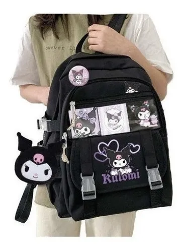 Mochila Escolar Estilo Coreano Kawaii Sanrio Kuromi Color Negro