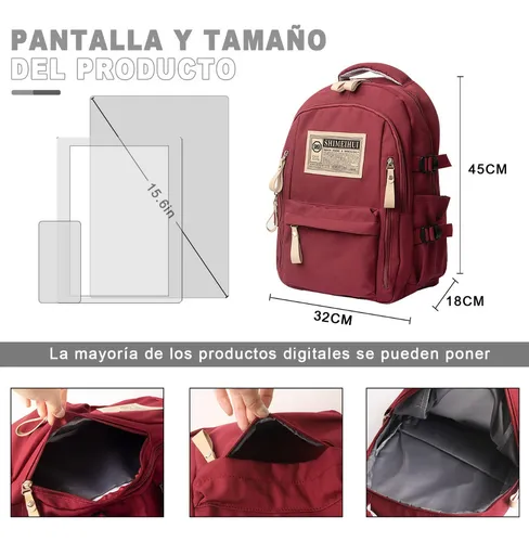 Mochila Escolar Viaje Bolsa Mochilas Escolares Para Mujer Backpack De Gran Capacidad Multifuncional Rojo