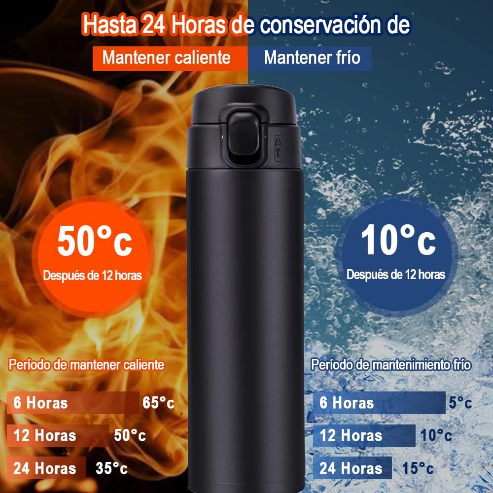 Termos para Cafe, Botella de Agua, Mantiene Frío y Caliente 6 Horas
