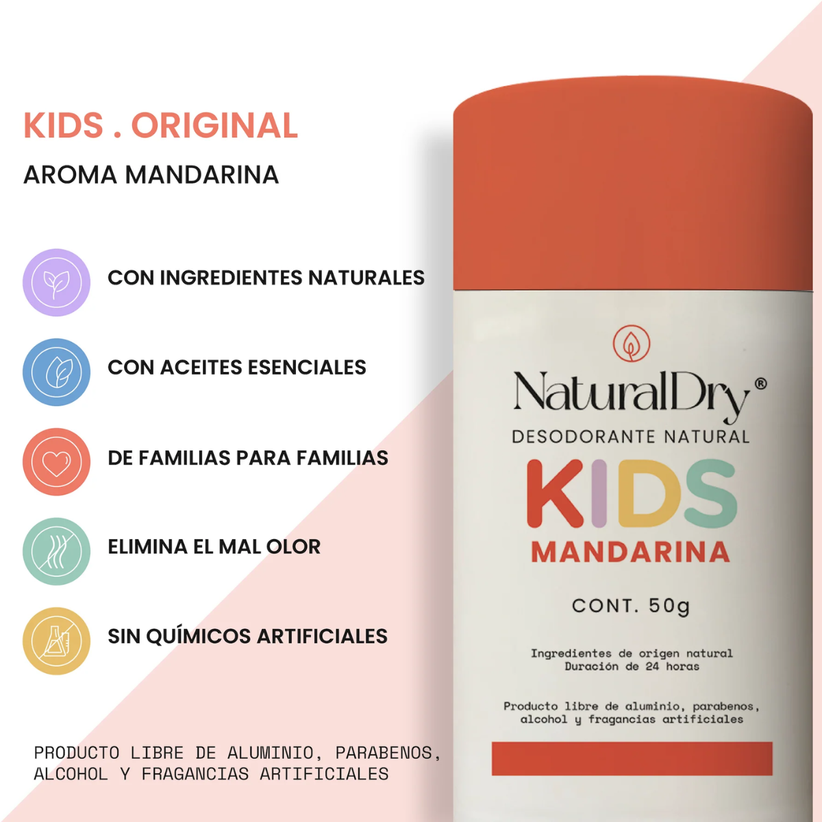 Desodorante para niños 3pzs NaturalDry Kids Olor Mandarina Desodorante Natural