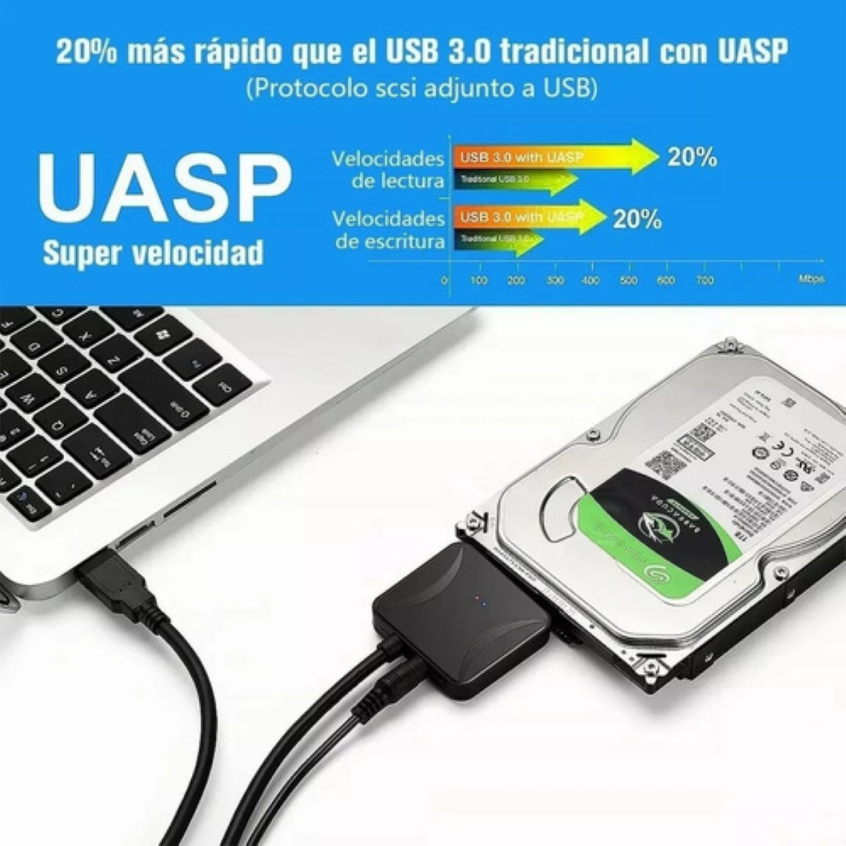 Cable Adaptador Usb 3.0 A Sata Para Disco Duro 2.5 /3.5 Negro