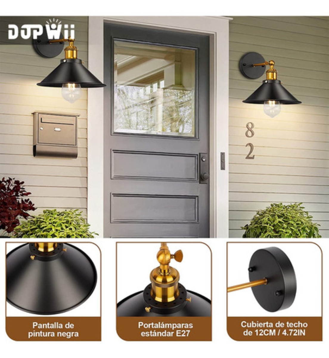 Lampara De Pared Interior Vintage E26 3 Piezas Negro 