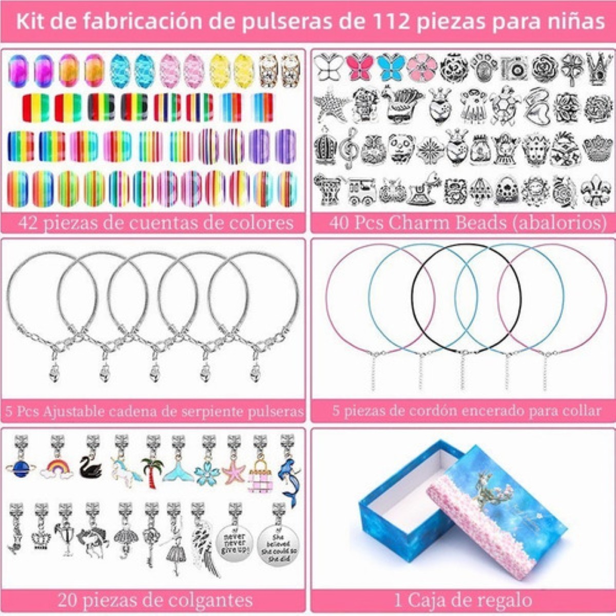 Kit De Cuentas Para Hacer Pulseras, Collares Y Joyas, 112 Pz