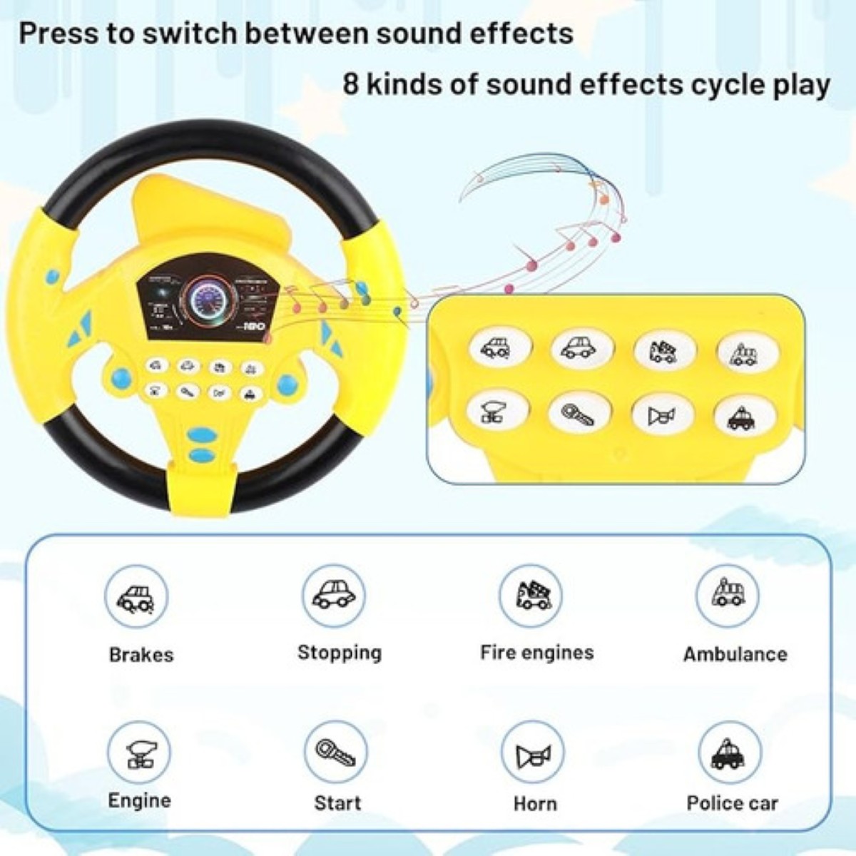 Juguete Educativo Copiloto Volante Música Niños Amarillo