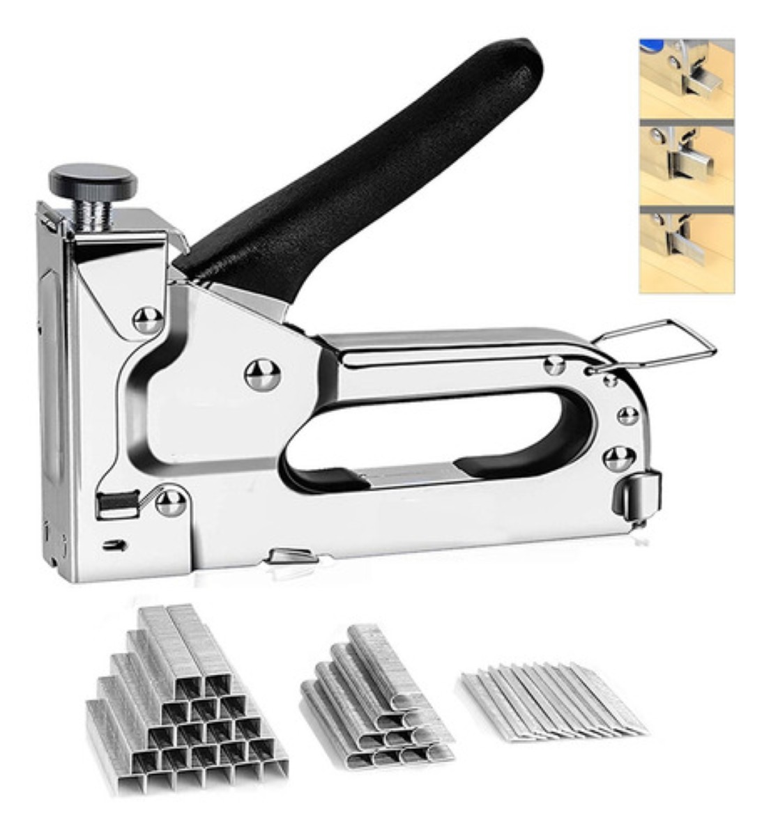 Engrapadora Tipo Pistola Para Tapiceria Con 3000 Grapas Plata con Negro