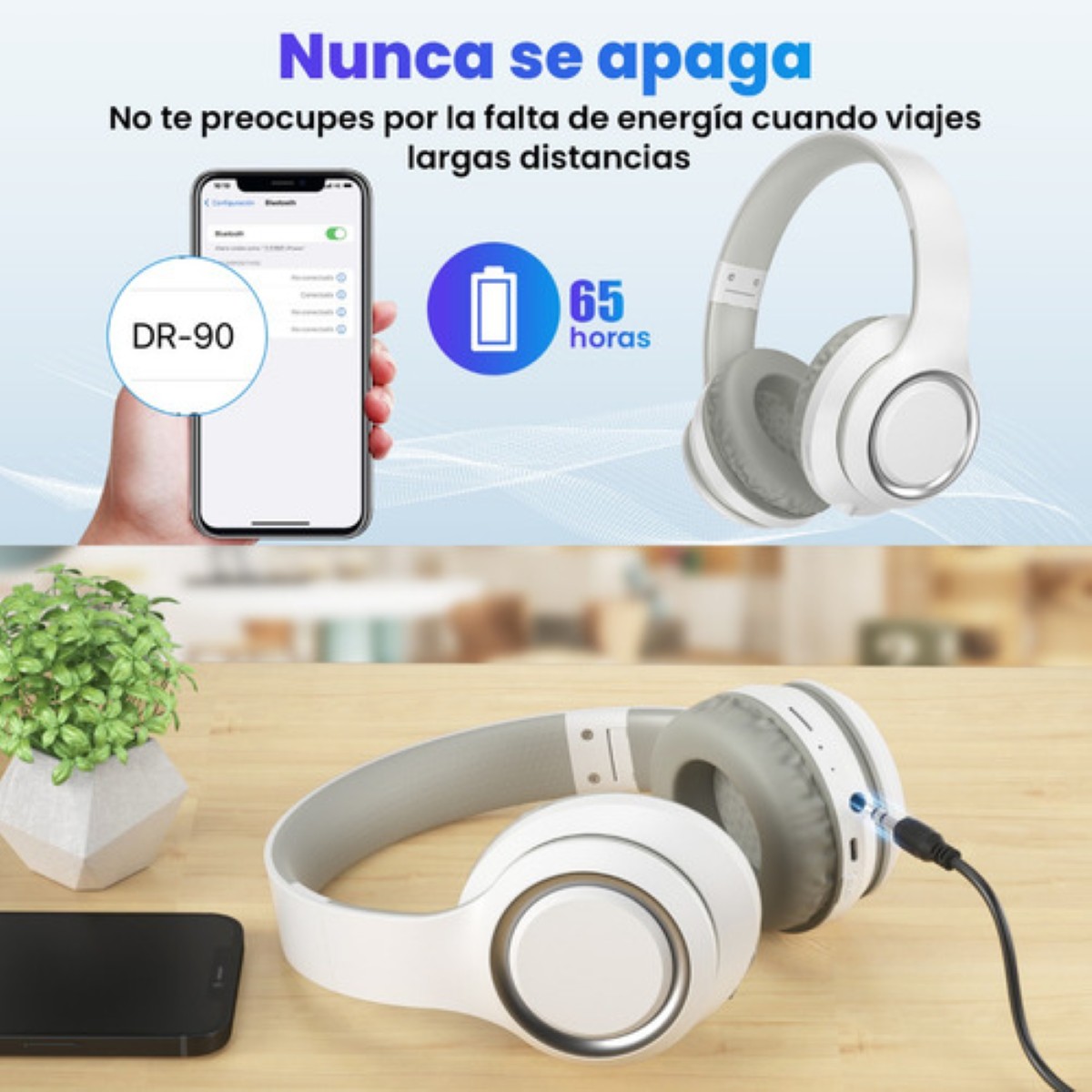 Audífonos de Diadema  Inalámbricos Bluetooth Plegable Blancos 
