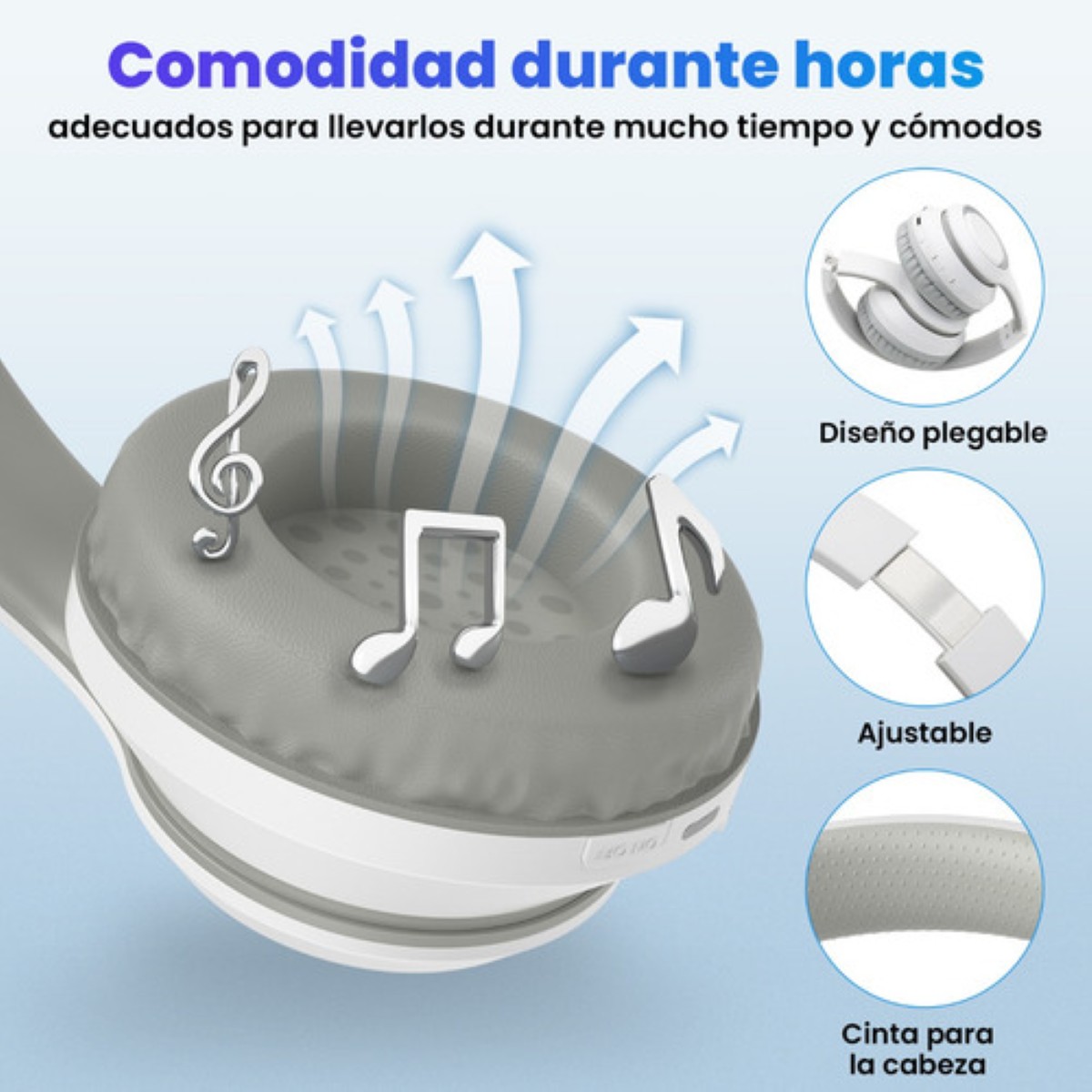 Audífonos de Diadema  Inalámbricos Bluetooth Plegable Blancos 