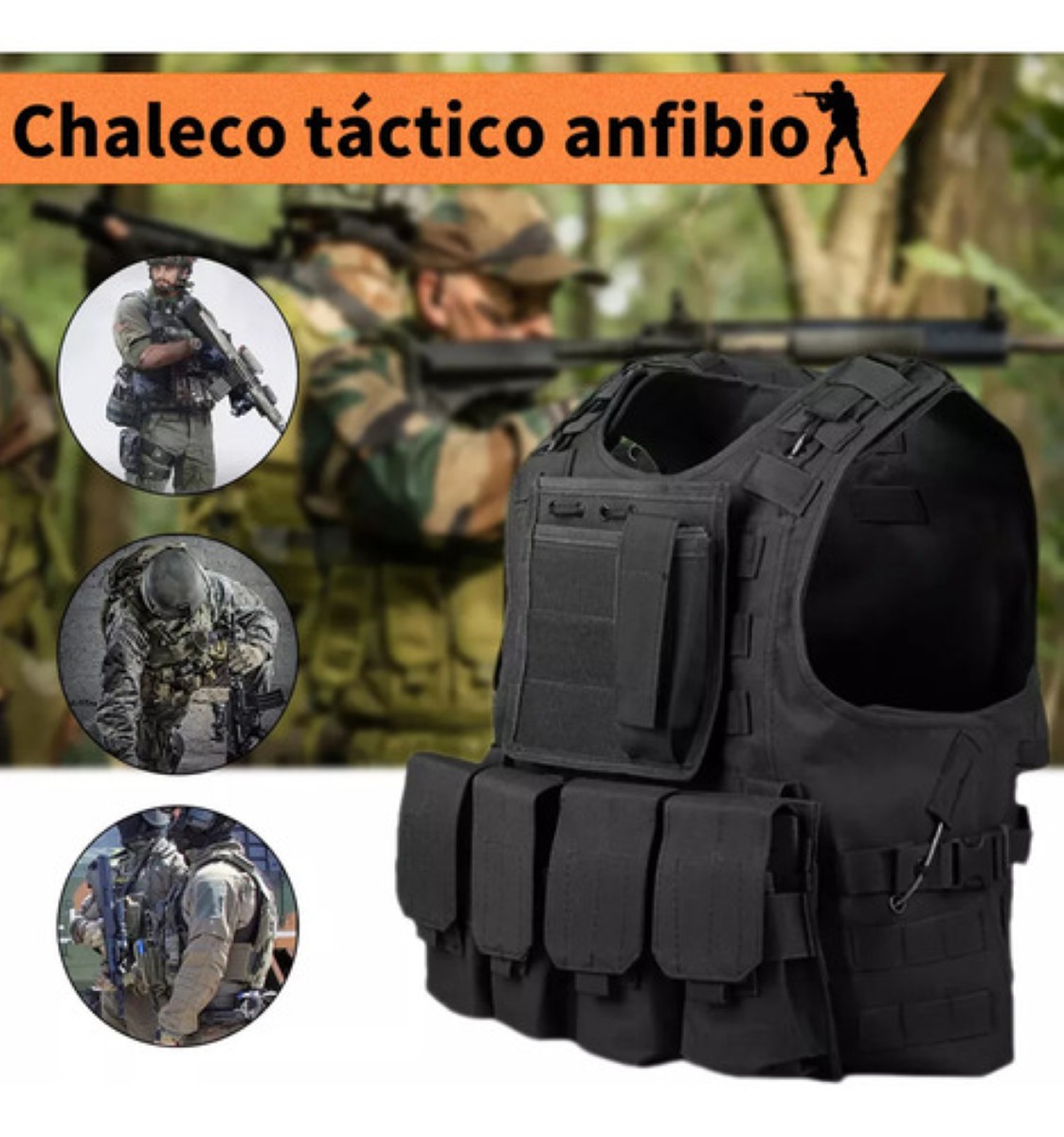 Chaleco Tactico Militar Bolsos Removibles Negro