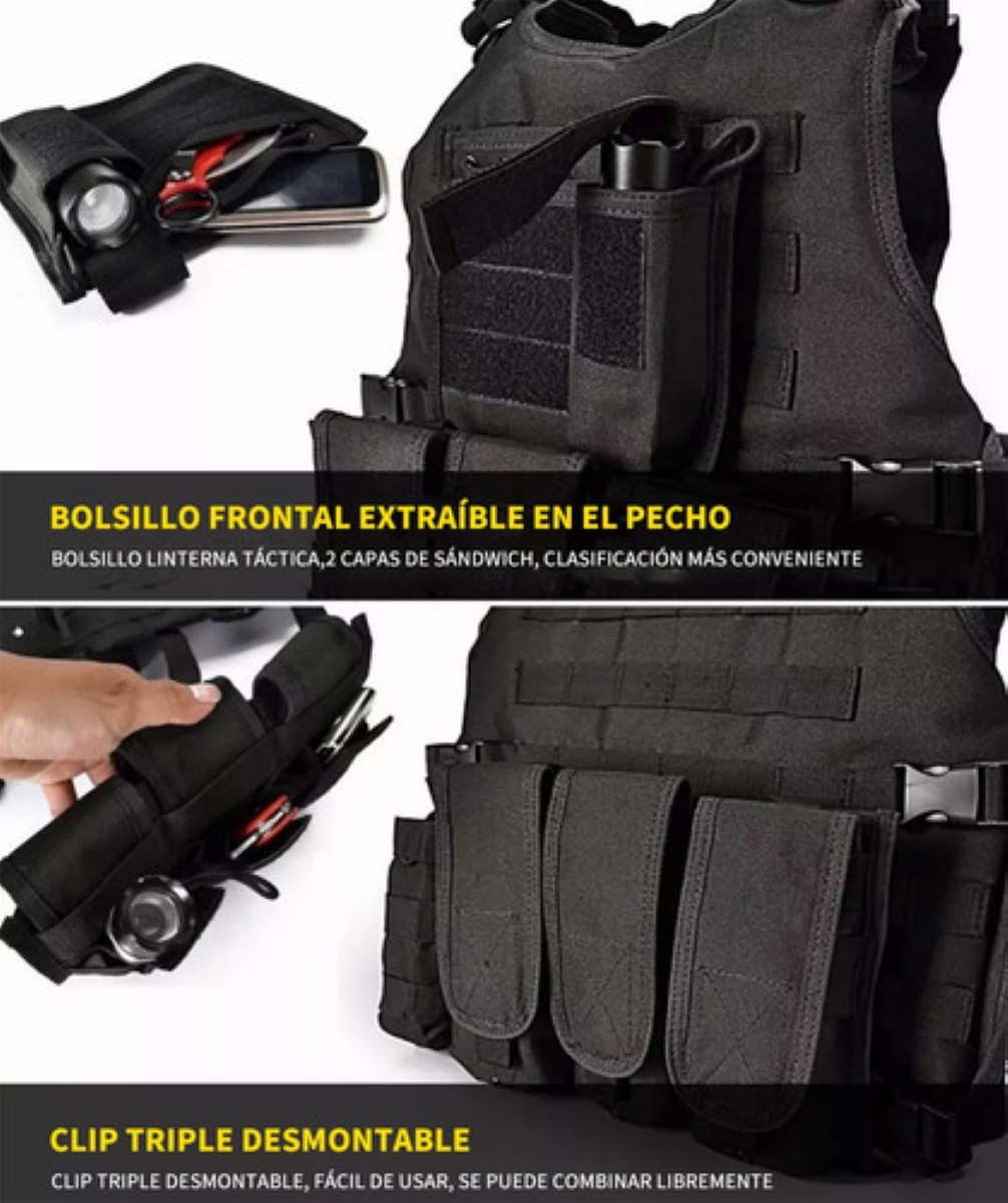 Chaleco Tactico Militar Bolsos Removibles Negro