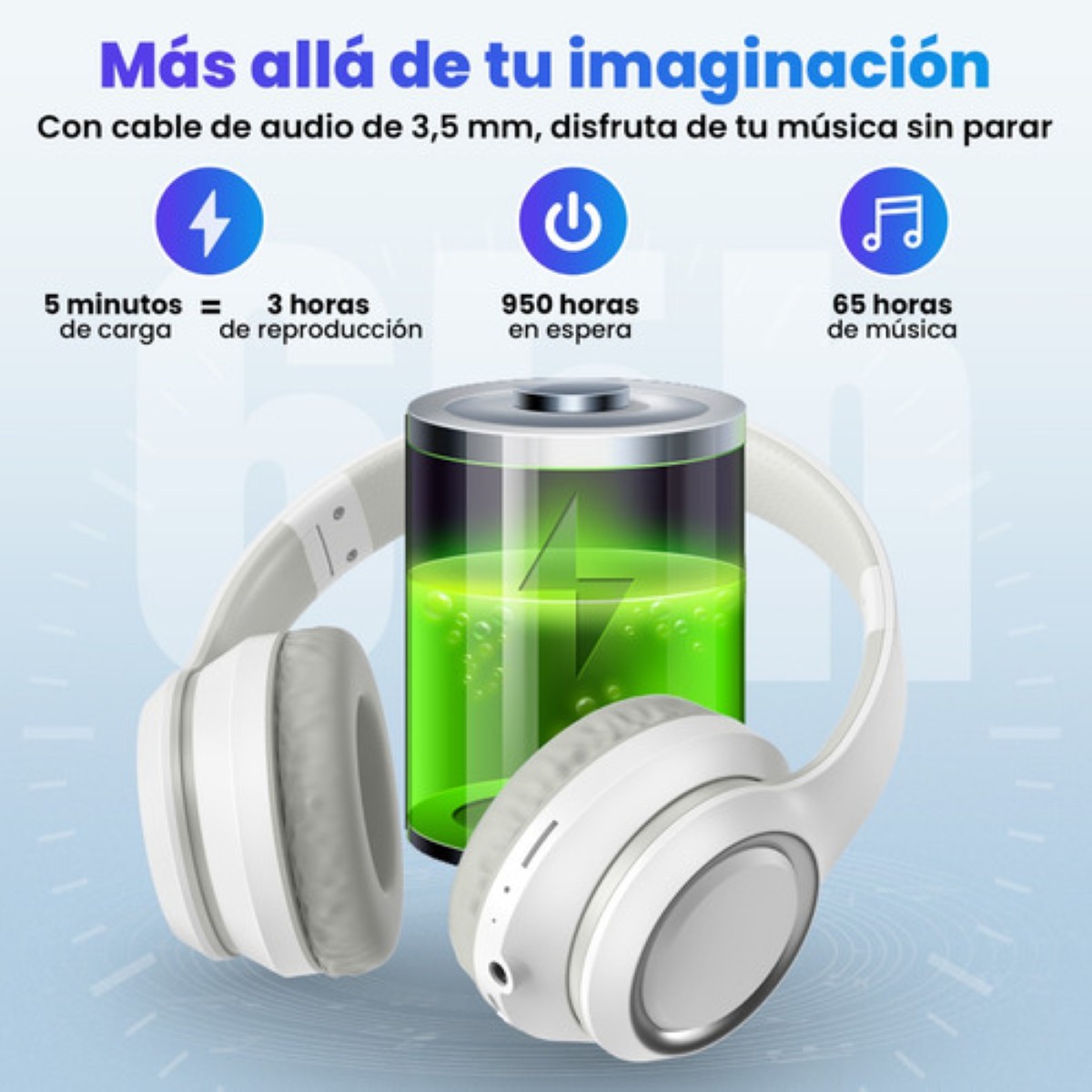 Audífonos de Diadema  Inalámbricos Bluetooth Plegable Blancos 