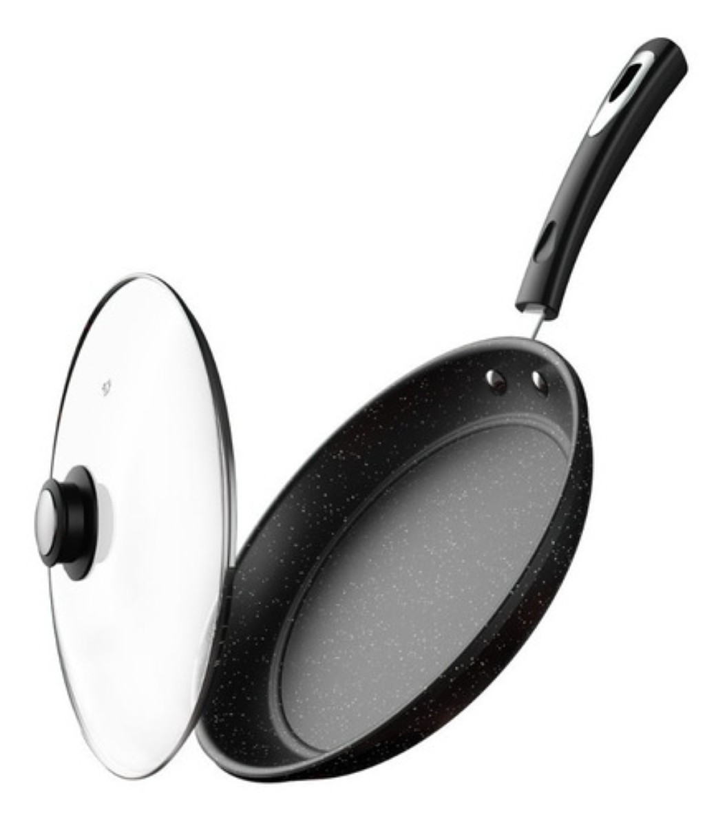 Sartén Antiadherente De Hierro Fundido Fino De 28 Cm C/tapa Negro 