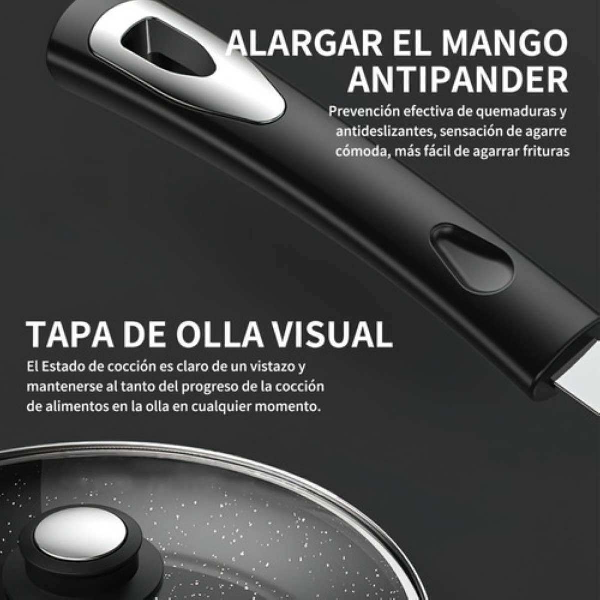 Sartén Antiadherente De Hierro Fundido Fino De 28 Cm C/tapa Negro 