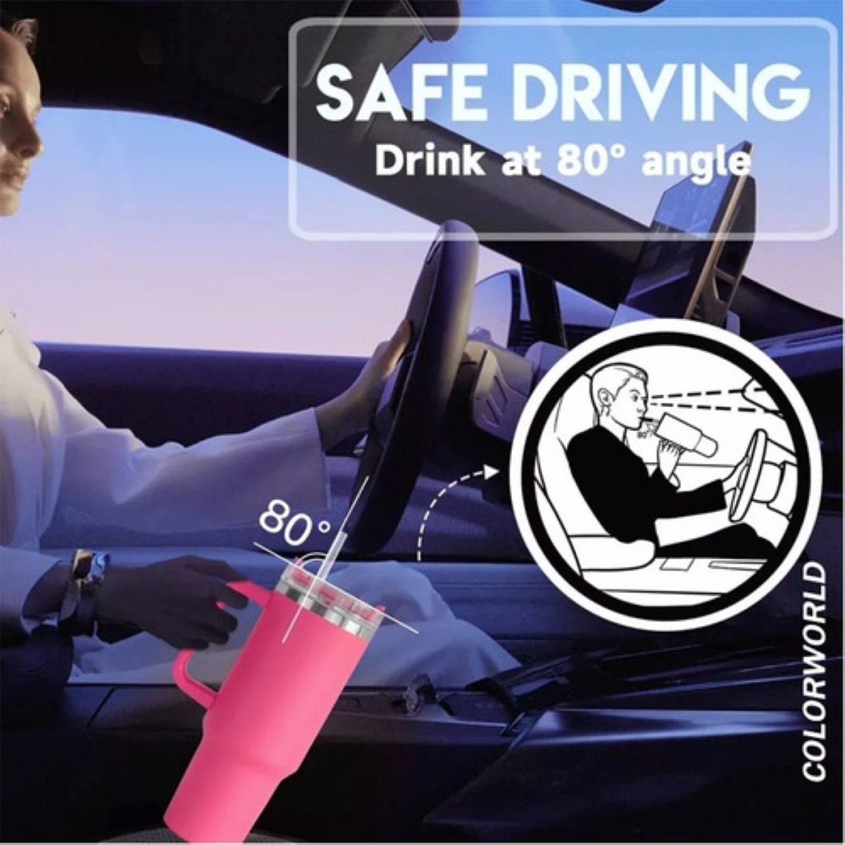 Vaso Térmico Portátil De Acero Inoxidable Con Popote Rosa