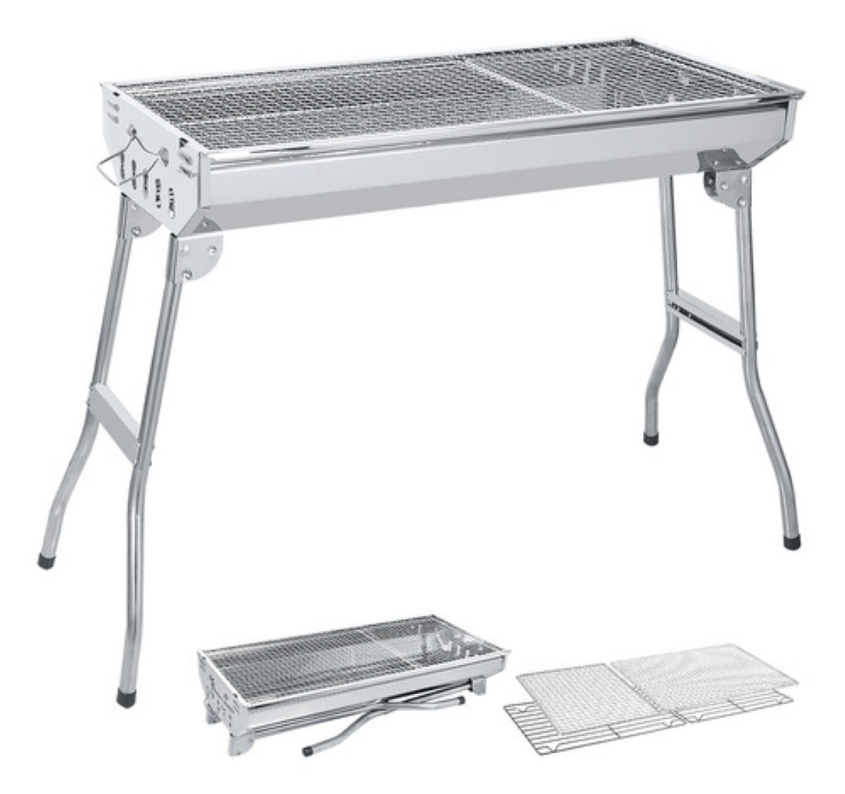 Parrilla Asador De Carbon Portatil Plegable Acero Inoxidable Plateado