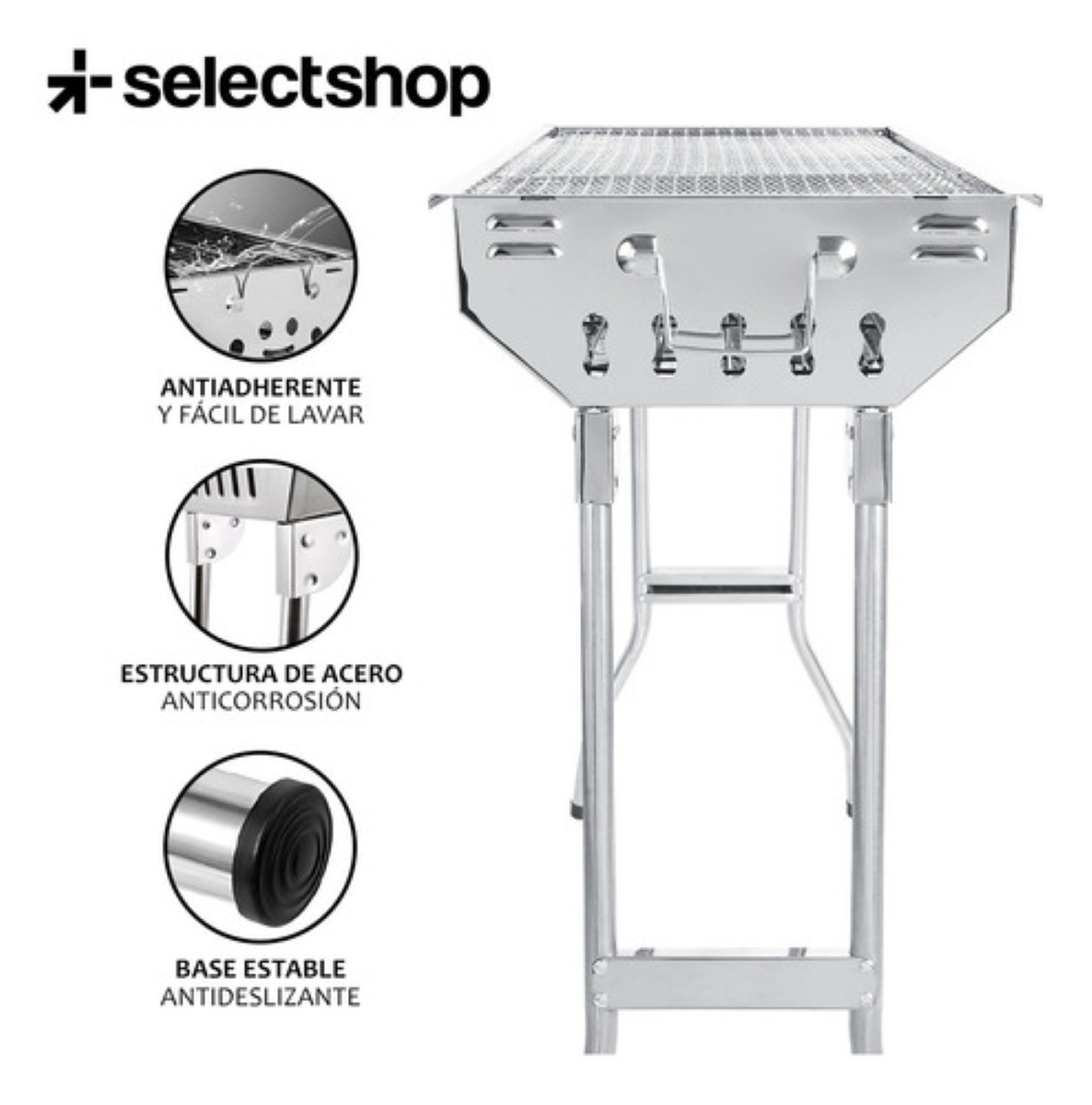 Parrilla Asador De Carbon Portatil Plegable Acero Inoxidable Plateado